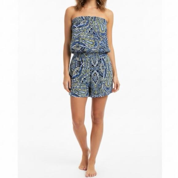 Soma Strapless Shorts Romper Plaza Paisley Indigo Optional Straps Size S - Picture 1 of 12